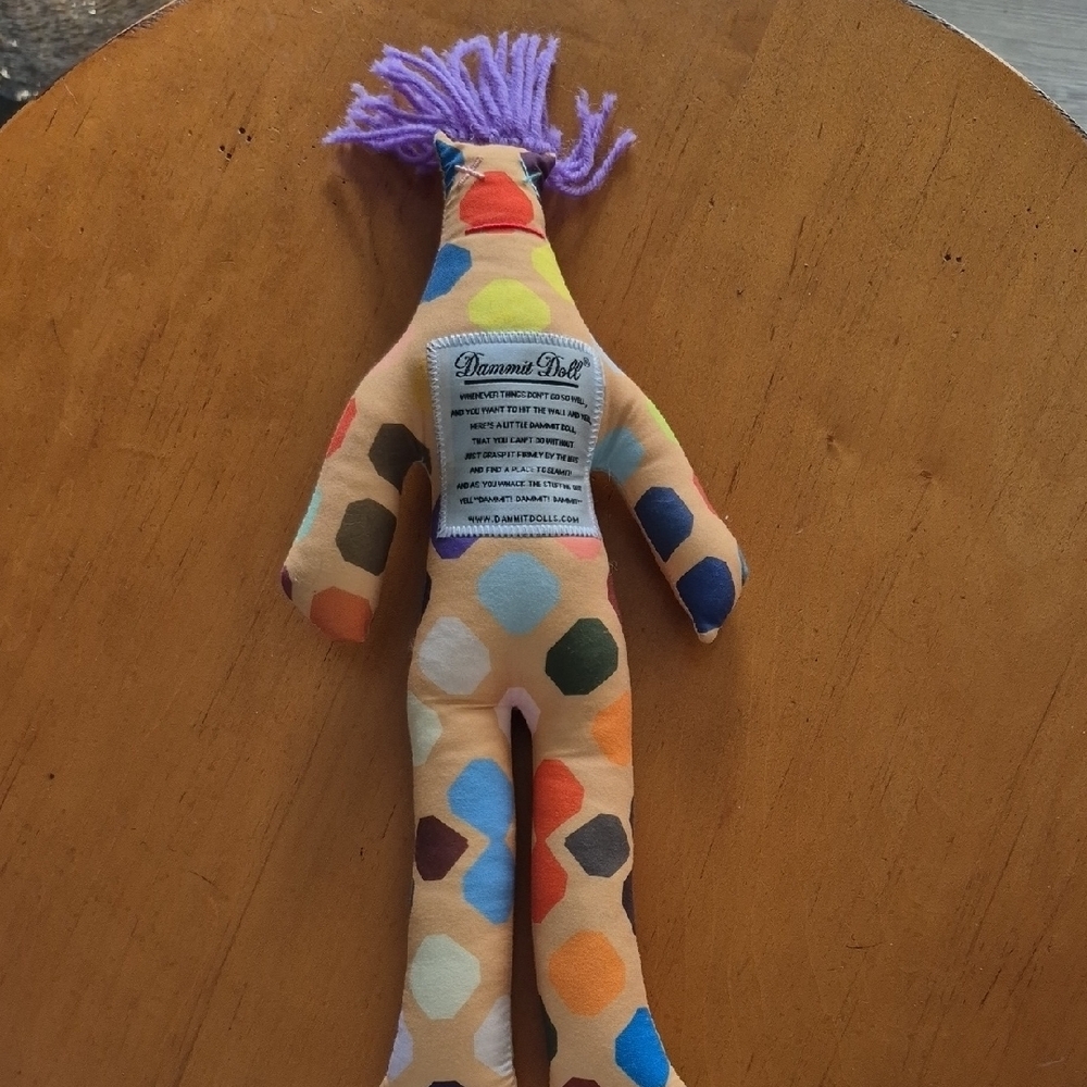 Dammit Doll Colorful Polka Dot Doll with Purple Hair